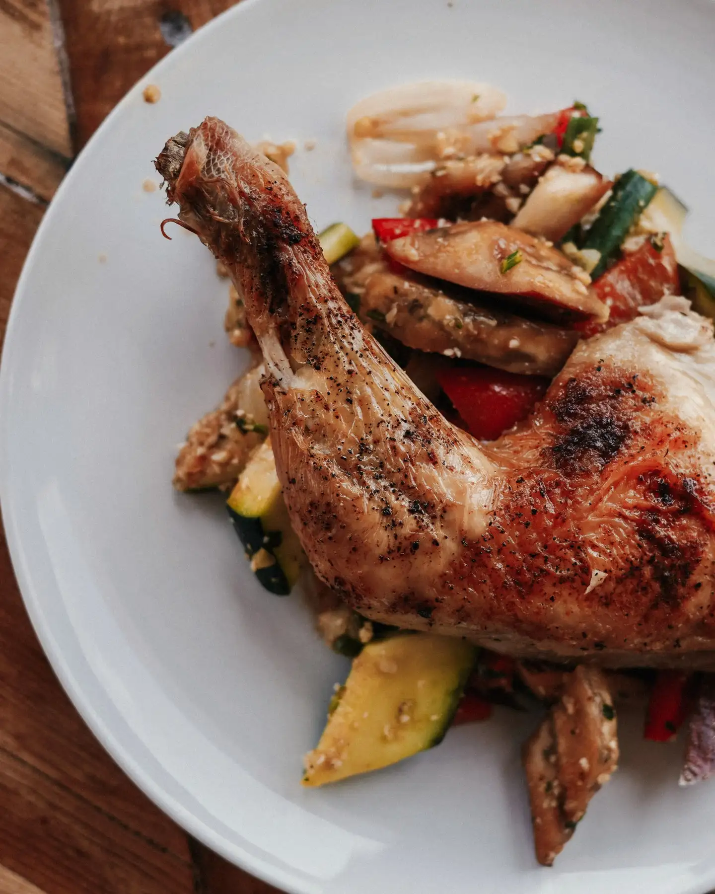 A plate from the private chef: roast chicken and grilled vegetables